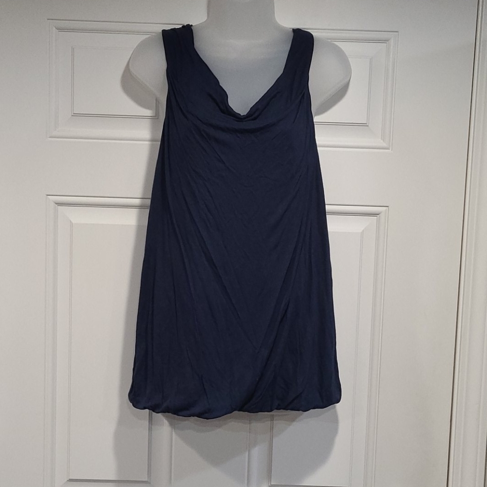 TANK TOP: Navy Blue Cotton Tank Top Cowl Neck